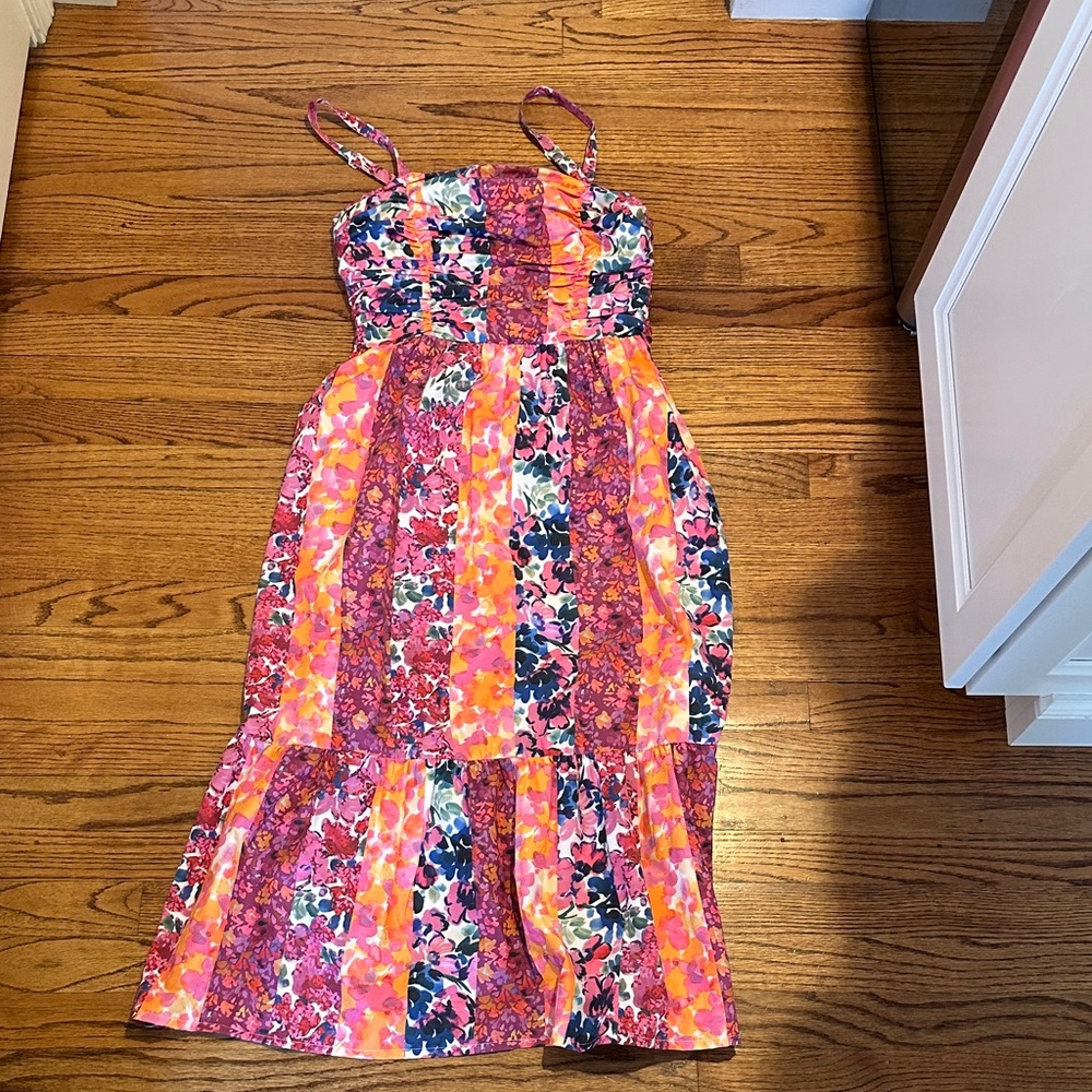 French Connection Pink Orange Floral Midi Dress